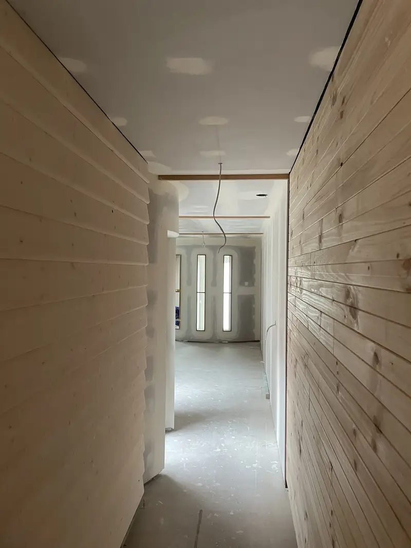Completed domestic plastering in living room of Seymour property
